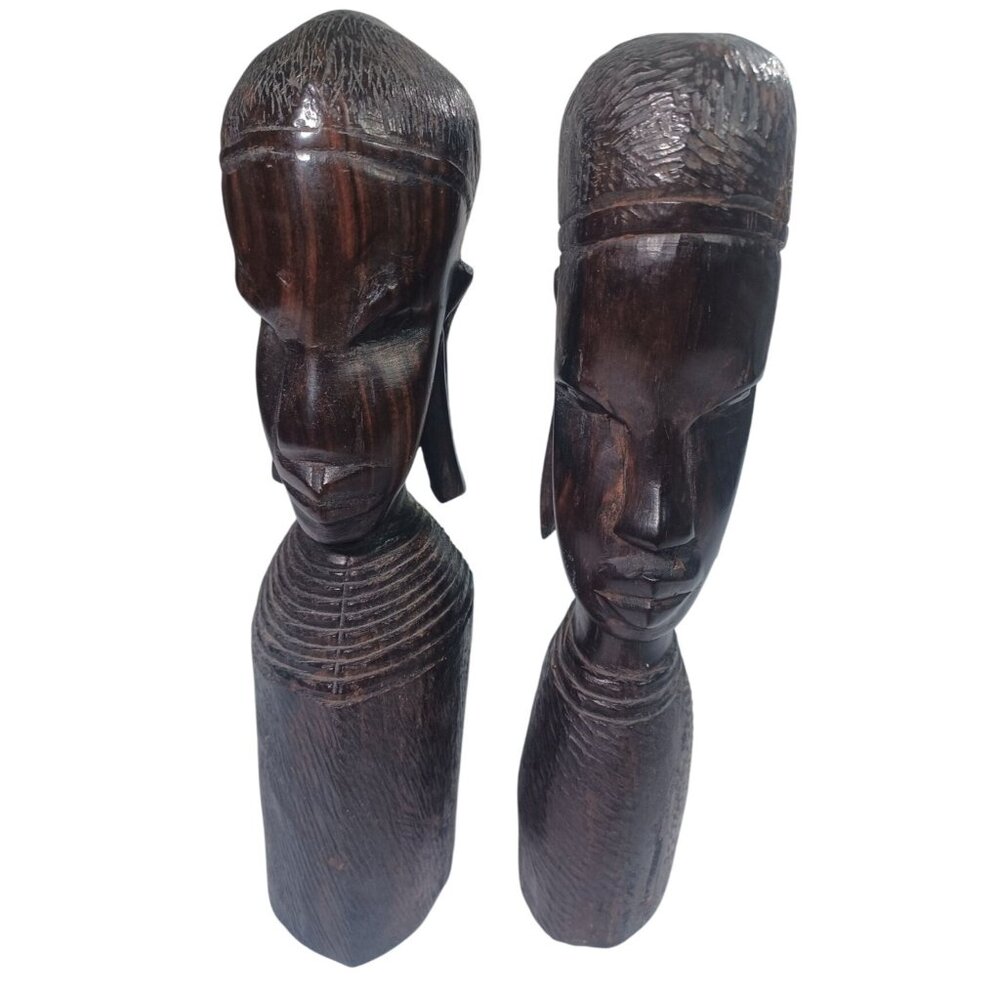 Vintage Mid Century African Maasai Hand Carved Ebony Wood Sculpture 9" Man Woman
